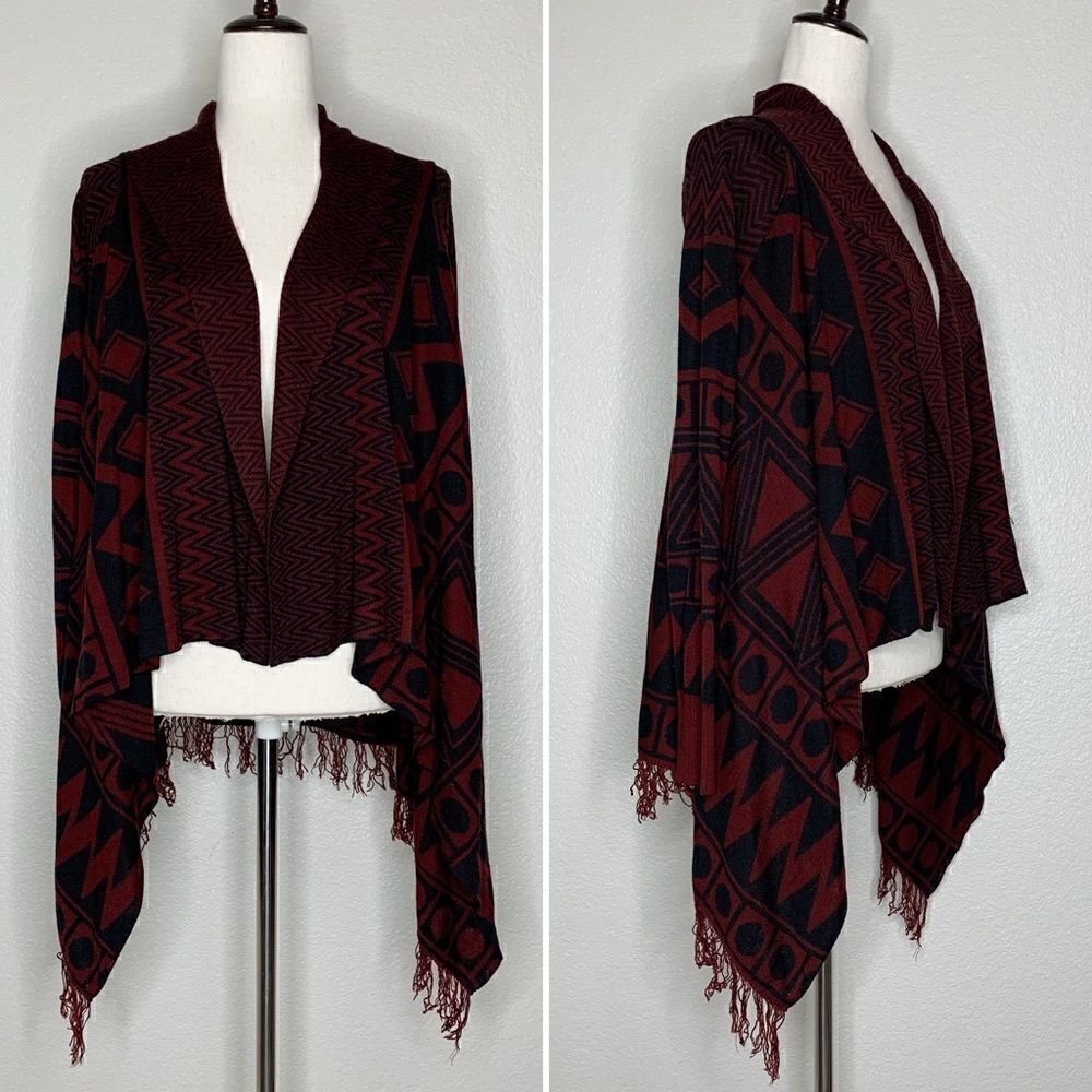 Active Designed in Los Angeles Geometric Knit Fringe Open Front Cardigan